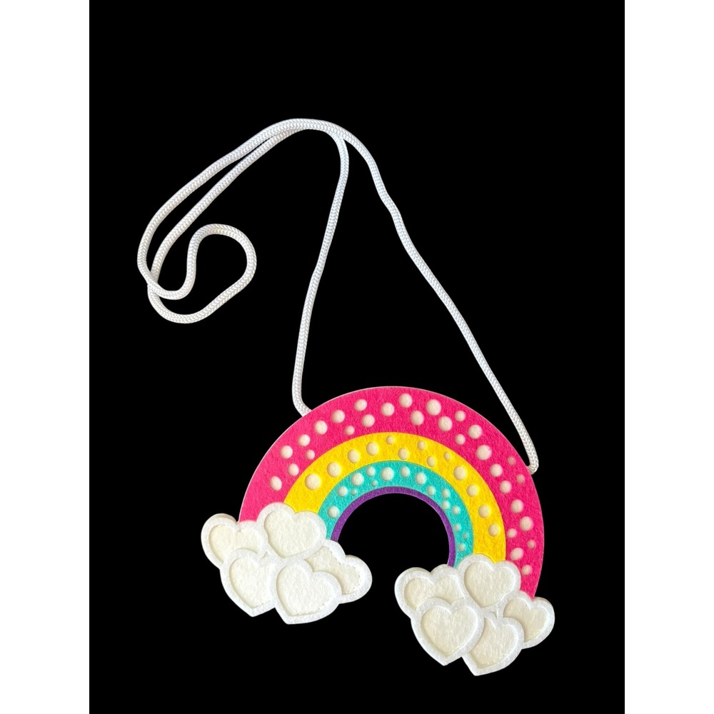 Girls Rainbow Felt Crossbody Bag Purse Kids Pink Heart Cloud Costume Accessory